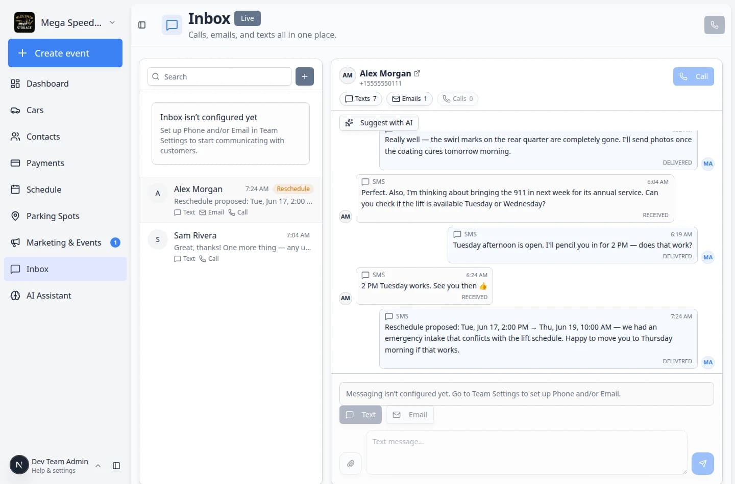 Inbox conversation list with a menu open showing the Mark unread option