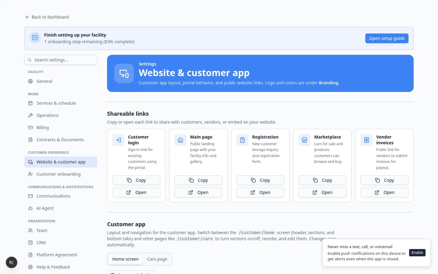 Page editor showing Custom form section selected with Published form dropdown choosing Cars and Coffee Interest Survey
